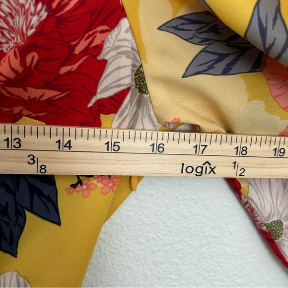 Eliza J Wrap Midi Dress Floral Puff Sleeve Fall Yellow Red Blue Size 2P Petite - Picture 14 of 14